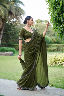 AAINA CREATION Embellished Bollywood Silk Blend Saree(Green, Light Green)