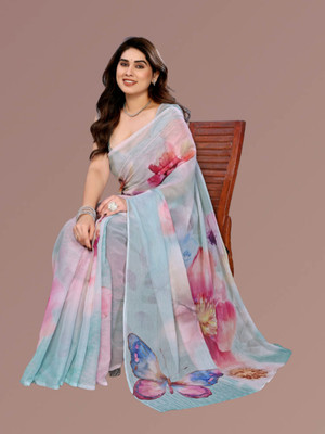 THEPRINTEMPIRE Printed, Floral Print Bollywood Organza Saree(Multicolor)