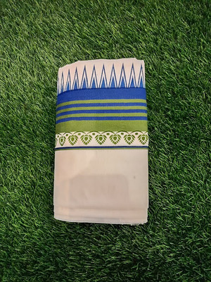 Kuthampully Printed Mundum Neriyathum Pure Cotton Saree(White)