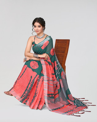 Nirvaan Printed Mysore Cotton Silk Saree(Green)