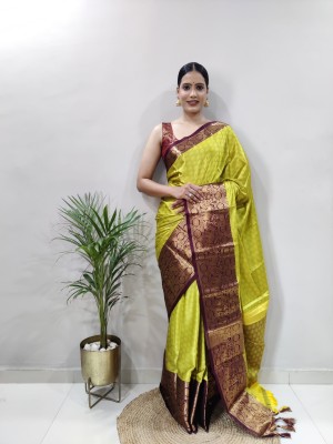 THESIYA FAB Woven Bollywood Cotton Silk Saree(Yellow)