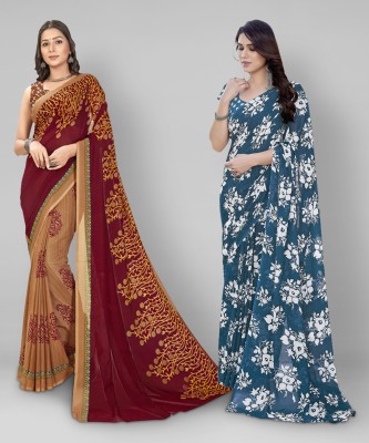 kashvi sarees Floral Print Daily Wear Georgette Saree(Pack of 2, Beige, Maroon, Blue)