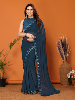 Vedant Vastram Self Design Bollywood Georgette Saree(Blue)