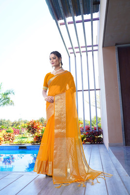 KOTHARI SBT Self Design Bandhani Organza Saree(Yellow)