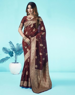 Divastri Woven, Self Design, Embellished Banarasi Art Silk Saree(Brown, Gold)