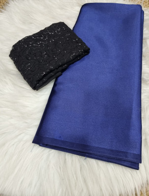 Arpita Fashion Self Design Bollywood Satin Saree(Dark Blue)