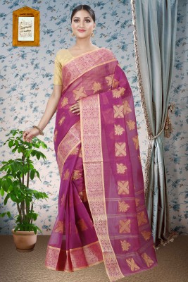 DipDiya Embellished Tant Pure Cotton Saree(Purple)