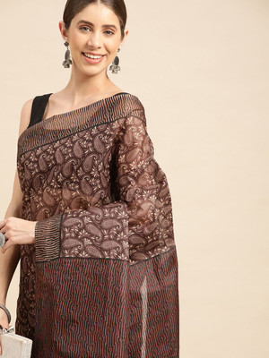 SHANVIKA Printed Daily Wear Pure Cotton Saree(Brown)