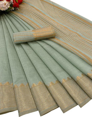 SIYADECOR Woven Bollywood Jute Silk, Jacquard Saree(Light Green)