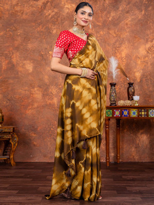 Tasrika Printed Hand Batik Satin Saree(Pink)