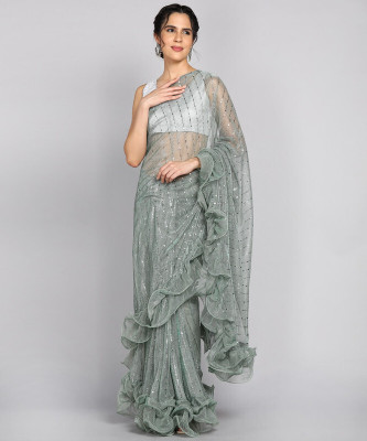 miracletex Geometric Print Bollywood Chiffon Saree(Light Green)