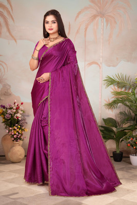 TANK BRODHERS Solid/Plain Bollywood Jimmy choo Saree(Purple)