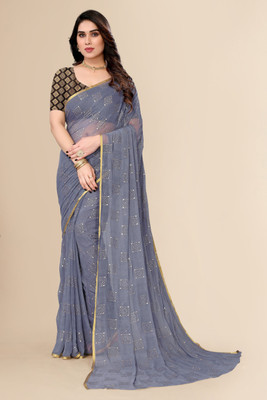 Prutha Fashions Printed Bollywood Chiffon Saree(Grey)