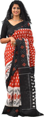 Tropwear Printed, Self Design, Digital Print, Hand Painted, Blocked Printed Sambalpuri Pure Cotton Saree(Red)