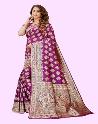 SWAMI STUDIO Woven Banarasi Jacquard Saree(Purple)