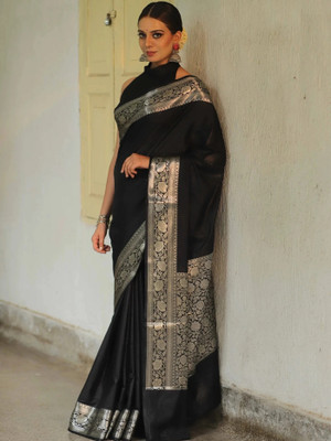 AVANTIKA FASHION Woven Kanjivaram Pure Silk, Art Silk Saree(Black)