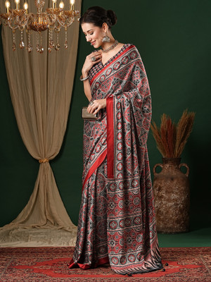 Sareemall Printed Daily Wear Crepe Saree(Grey)