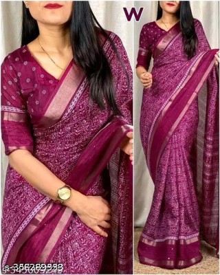 Sanwariya Silks Floral Print Chanderi Cotton Blend Saree(Purple)