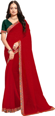 RARIND ENTERPRISE Solid/Plain Bollywood Georgette Saree(Red)