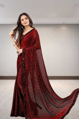 Janvi Boutique Self Design Bollywood Net Saree(Maroon)