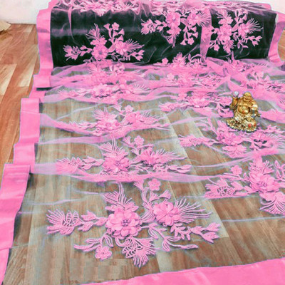 Mactos Embroidered Bollywood Net Saree(Pink)