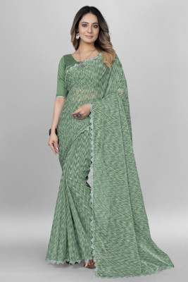 Aika Embellished Bollywood Lycra Blend Saree(Green)