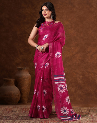 Samah Printed Daily Wear Silk Blend Saree(Magenta)