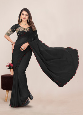 V AMAN FASHION Solid/Plain, Self Design Bollywood Georgette Saree(Black)