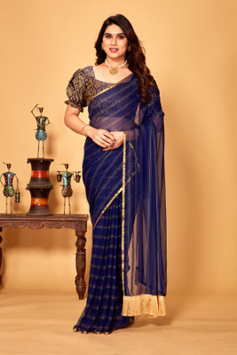 DIVYASHAKTI FASHION Embellished Daily Wear Chiffon Saree(Dark Blue)