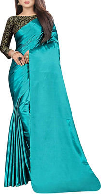 Way2Like Solid/Plain Bollywood Satin Saree(Light Blue)