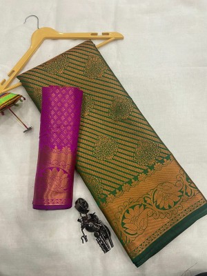 Saaransh Woven Banarasi Cotton Blend, Art Silk Saree(Green)