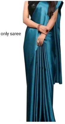 Arpita Fashion Solid/Plain Bollywood Pure Silk, Satin Saree(Dark Blue)