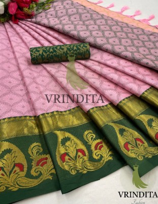 VRINDITA FASHION Printed Banarasi Art Silk, Cotton Silk Saree(Green)