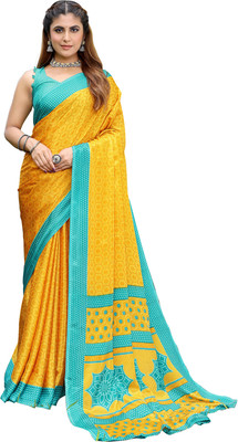 Priyashi Printed Bollywood Tussar Silk Saree(Yellow, Blue)
