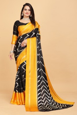 KANDORA Printed Bollywood Silk Blend Saree(Black)