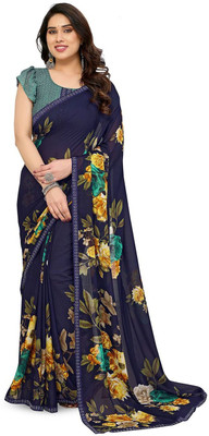 Moda Rapido Printed Bollywood Georgette Saree(Blue)