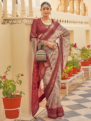 ANOUK Woven Patola Silk Blend Saree(Grey)