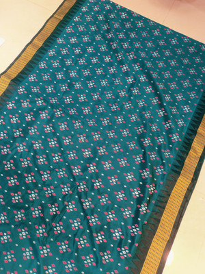 Memsaab Printed Sambalpuri Cotton Silk, Cotton Blend Saree(Light Green)