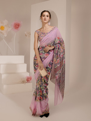 ELTIRE Floral Print Bollywood Georgette Saree(Multicolor)