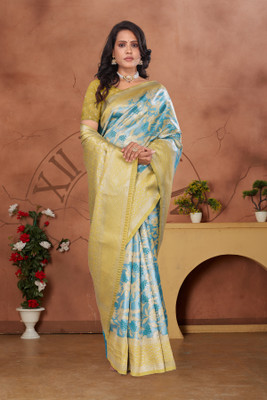 Aika Printed Banarasi Pure Silk Saree(Yellow)