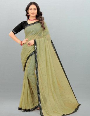 EPRIMPEX Solid/Plain Bollywood Lycra Blend Saree(Green)