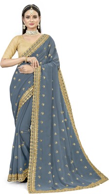 kriva enterprise Self Design Bollywood Georgette Saree(Grey)