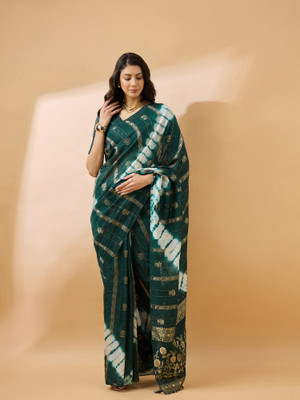 RK Creation Printed Bollywood Cotton Linen Saree(Green)