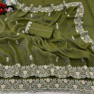 BELLETRENDZ Embroidered Bollywood Chiffon Saree(Light Green)