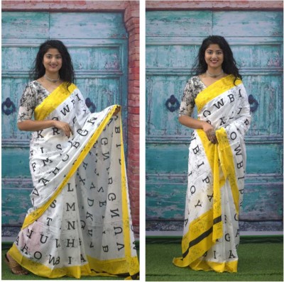 JAIPURI BLOCK PRINT Blocked Printed, Color Block, Dyed, Floral Print, Printed Daily Wear Pure Cotton Saree(Yellow)