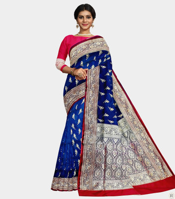 HouseOfCommon Woven, Self Design Banarasi Silk Blend Saree(Dark Blue)