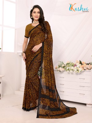 kashvi sarees Animal Print Daily Wear Georgette Saree(Yellow, Black)