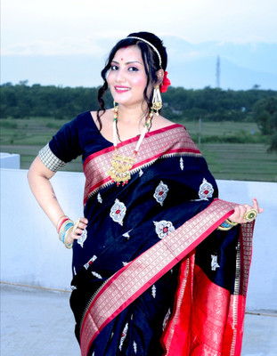 ZIMAL HANDLOOM Embroidered Banarasi Satin Saree(Black)
