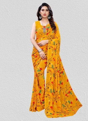 Panchvati NX Printed Bollywood Georgette Saree(Yellow)