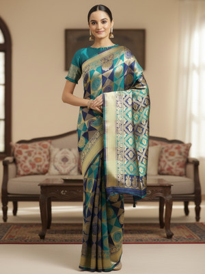 Sareemall Woven Banarasi Silk Blend Saree(Green)